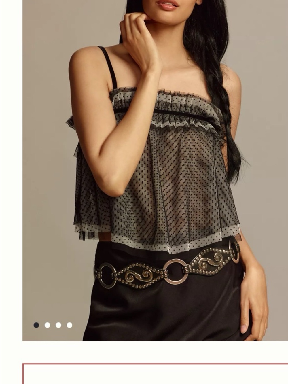 Maeve Love Letter for Anthropologie Black Sheer Polka-Dot Ruffle Camisole